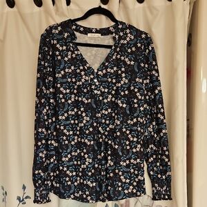 Elegant Floral Women's Blouse - Black and Blue